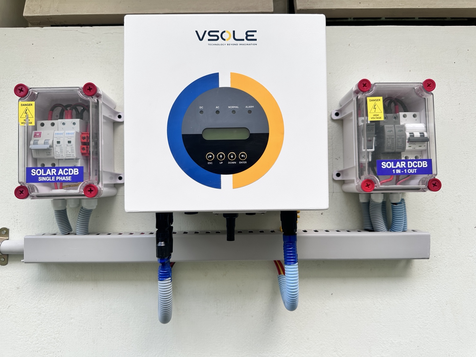 Solar inverter with AC and DC protection enclosures